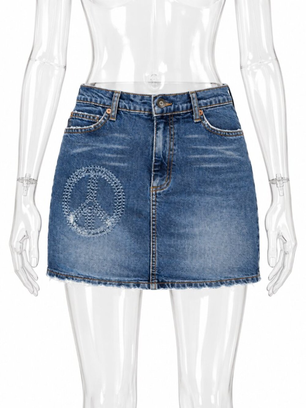 Joomi Joolz Y2K Peace Sign Denim Mini Skirt